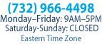 Our toll-free phone number and hours of operation, Eastern Standard Time
